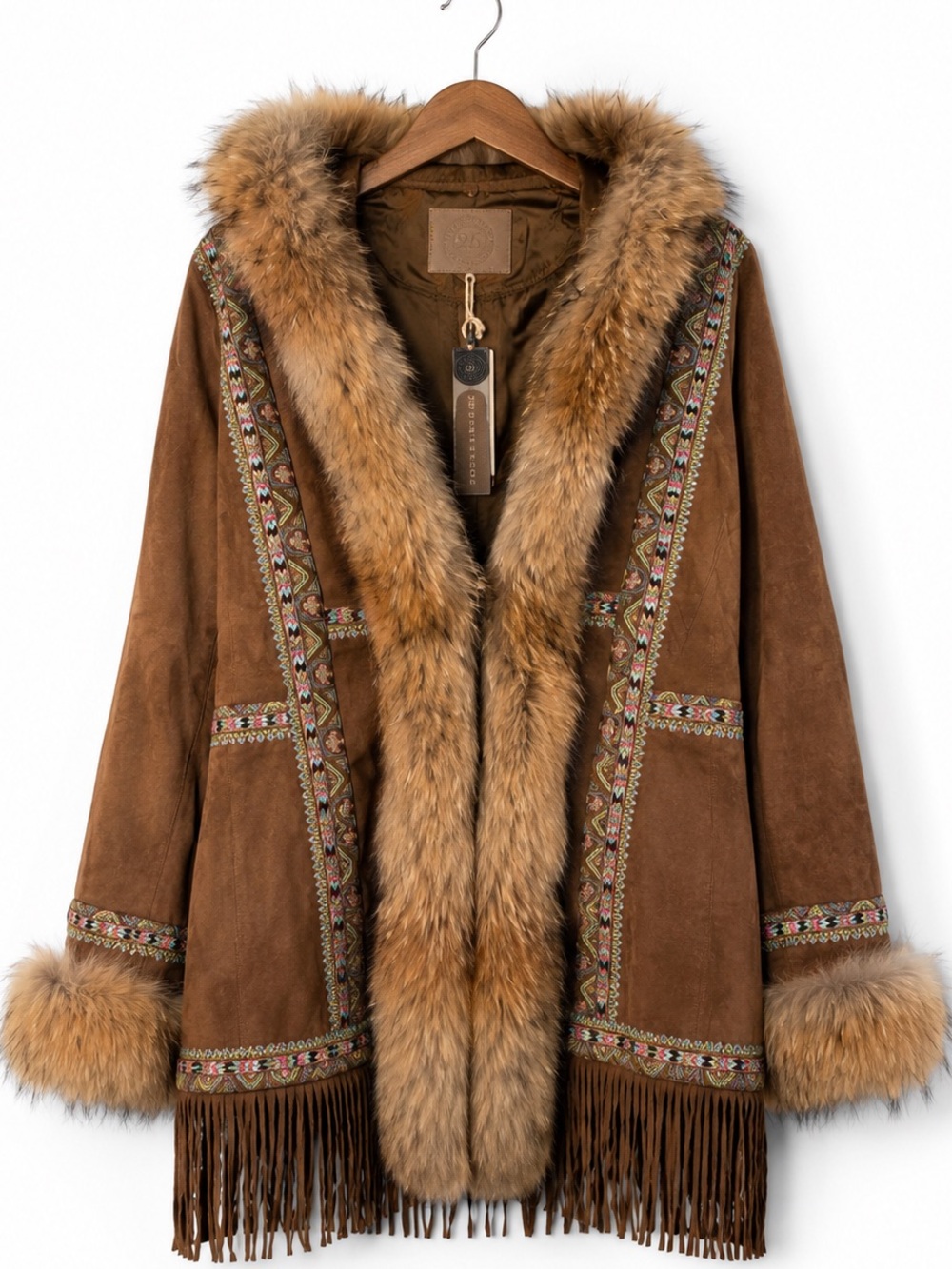 Double D Ranch Heritage Collection Suede Fur Trim beaded Fringe Jacket NWT